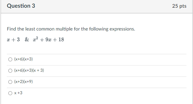 Question 1 25 pts Find the least common multiple