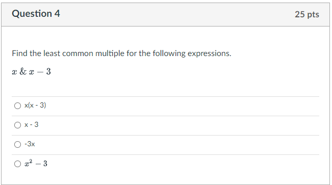 Question 1 25 pts Find the least common multiple