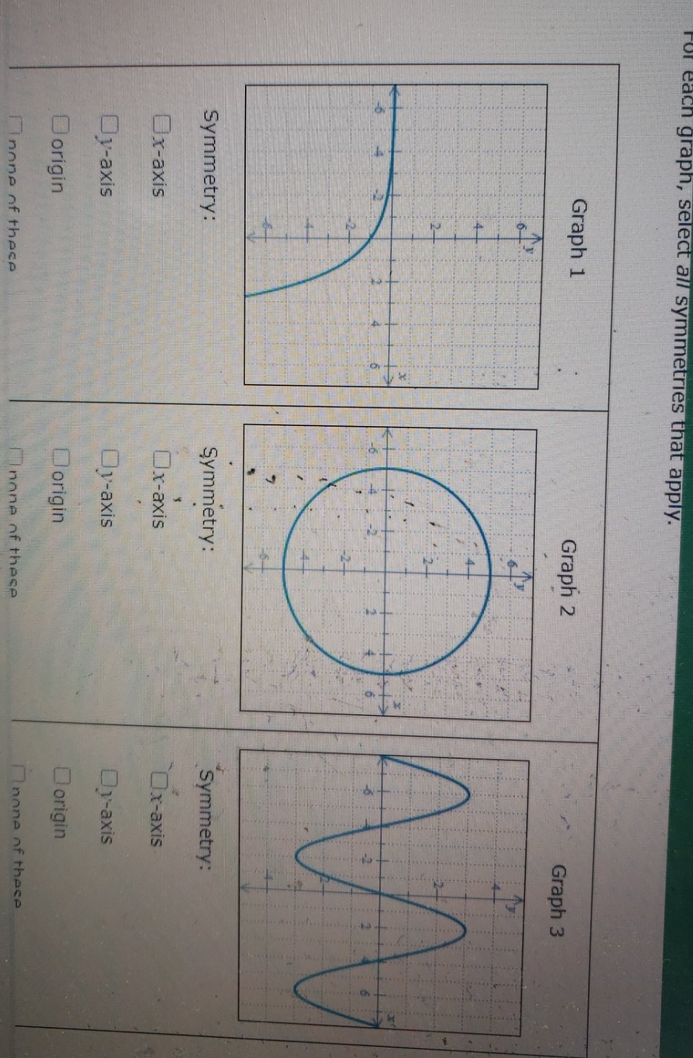 please help I each graph, select all symmetries