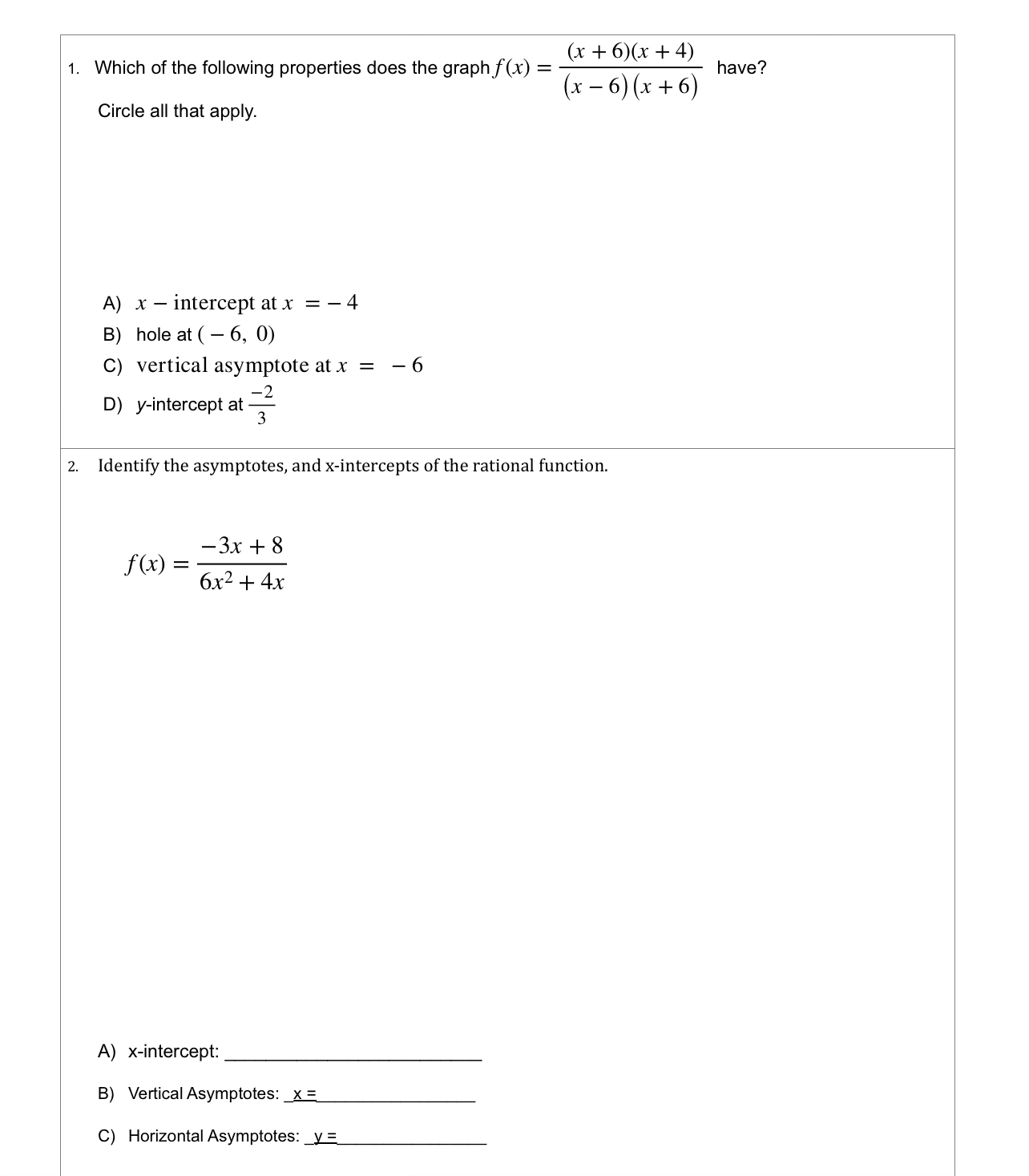 \fI can graph rational functions by identifying