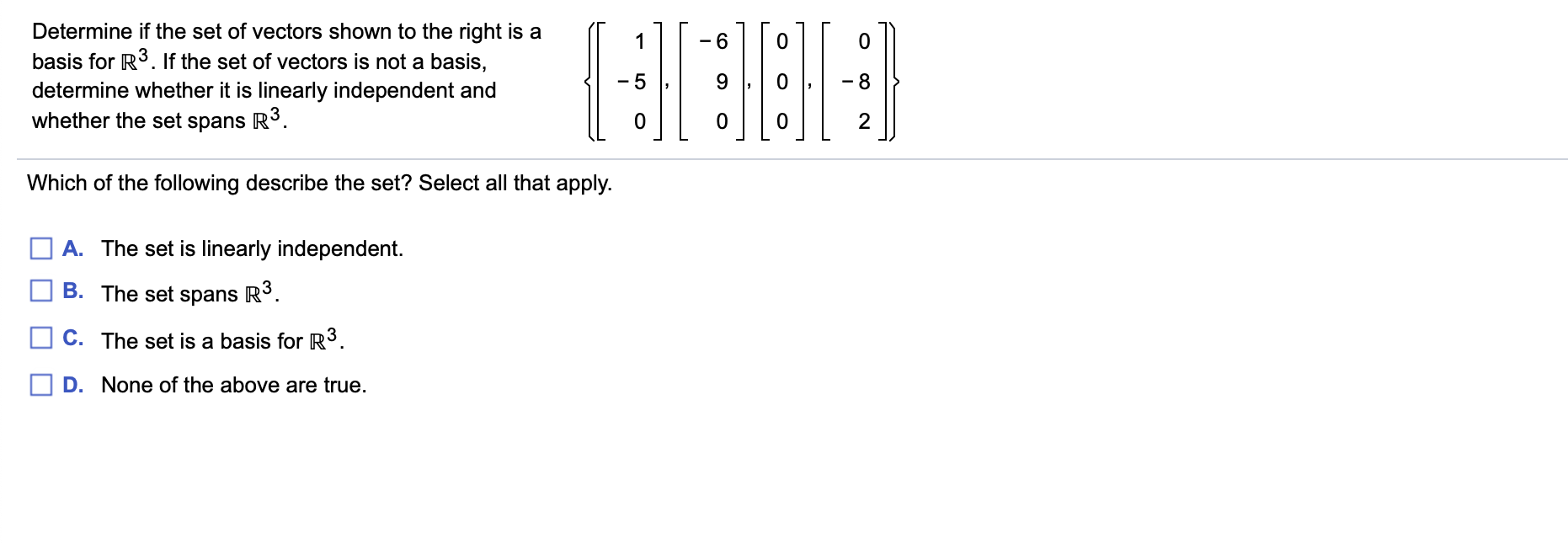 Determine if the set of vectors shown to the