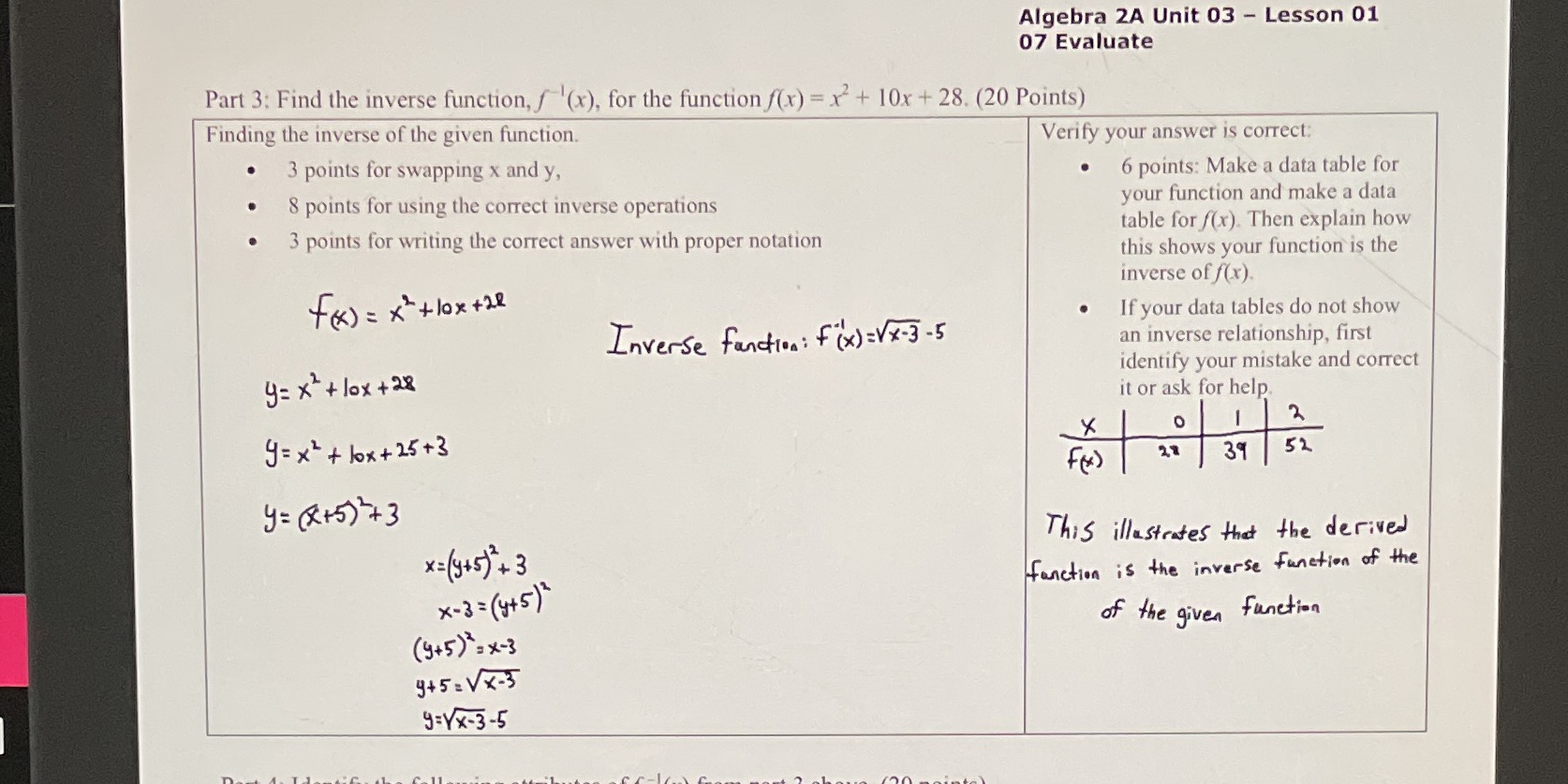 Algebra 2A Unit 03 - Lesson 01 07 Evaluate Part