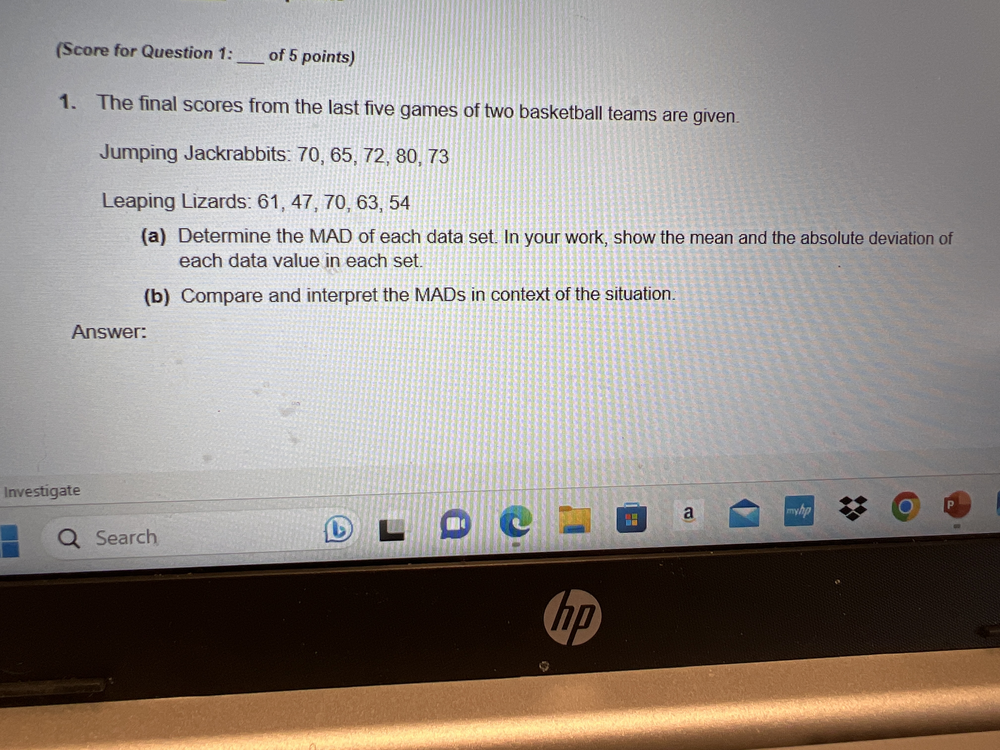 The final scores from the last five games of two