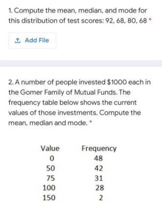 need asap 1. Compute the mean, median, and mode