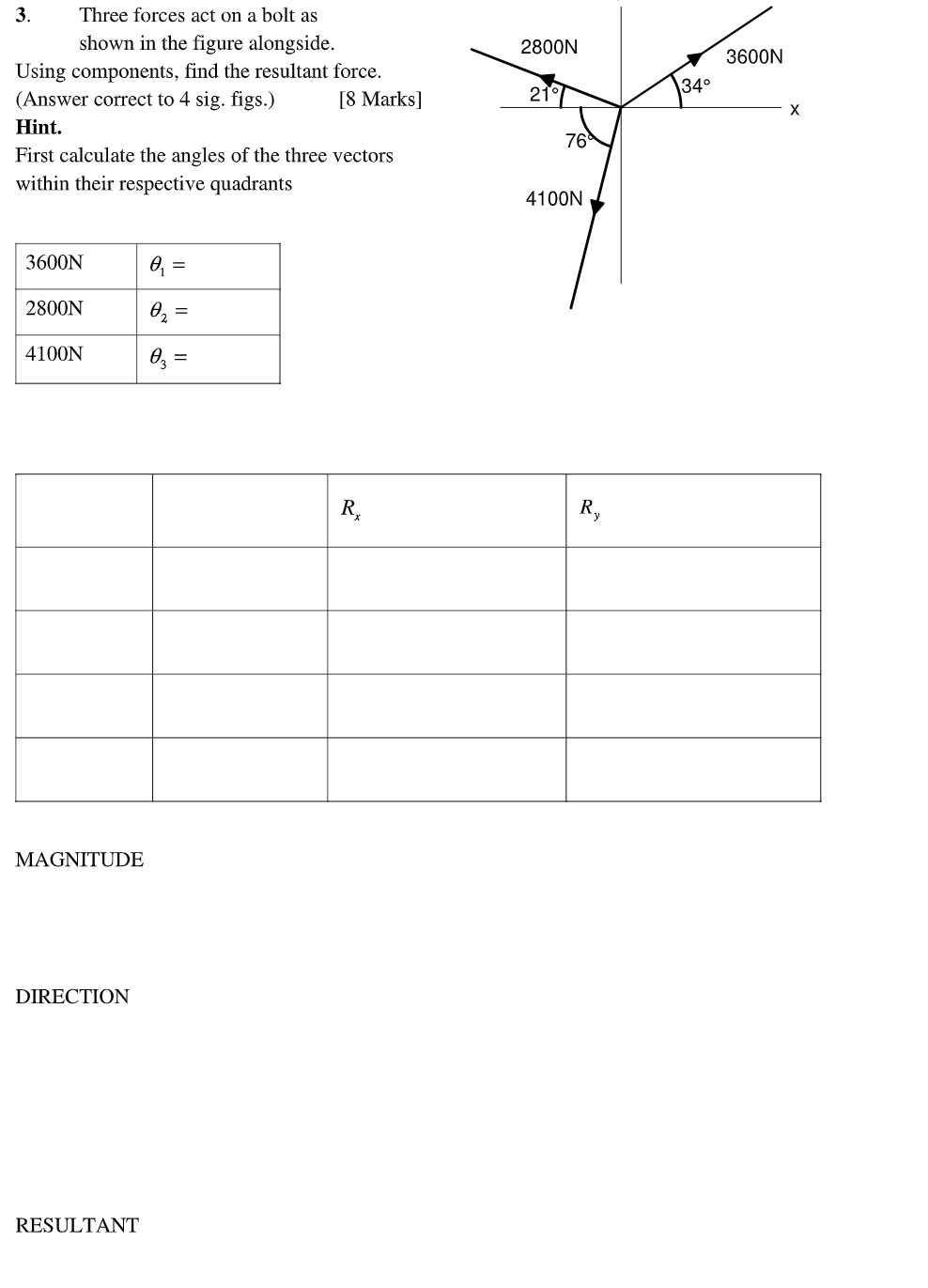 3. Three forces act on a bolt as shown in the