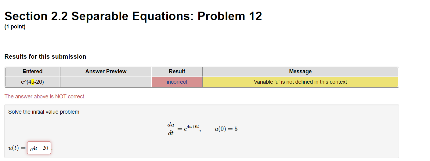 Section 2.2 Separable Equations: Problem 12 (1