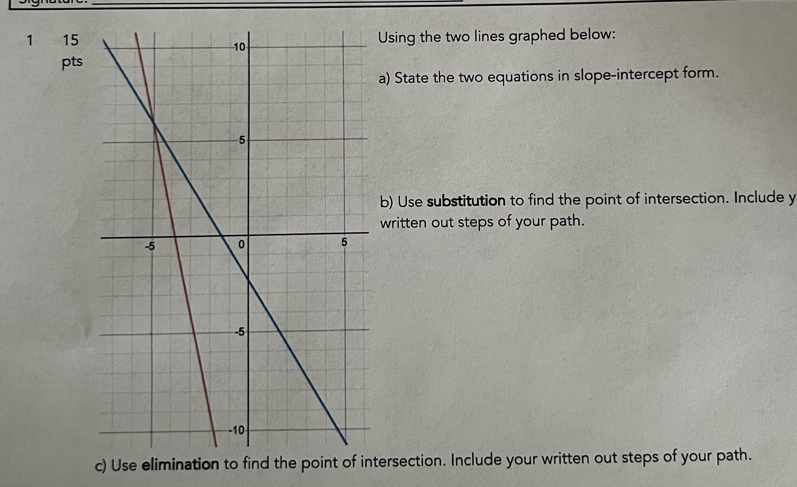 1 15 10 Using the two lines graphed below: pts a)