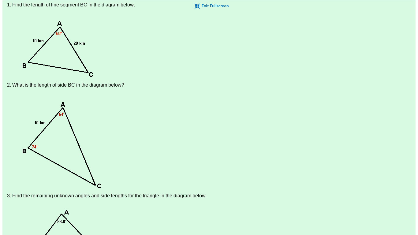 1. Find the length of line segment BC in the