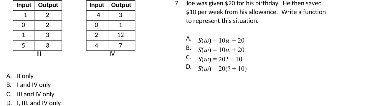 Input Output Input Output 7. Joe was given $20
