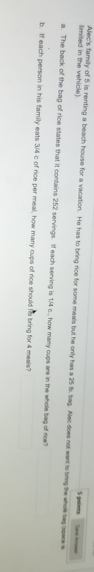please show work points Alec's family of 5