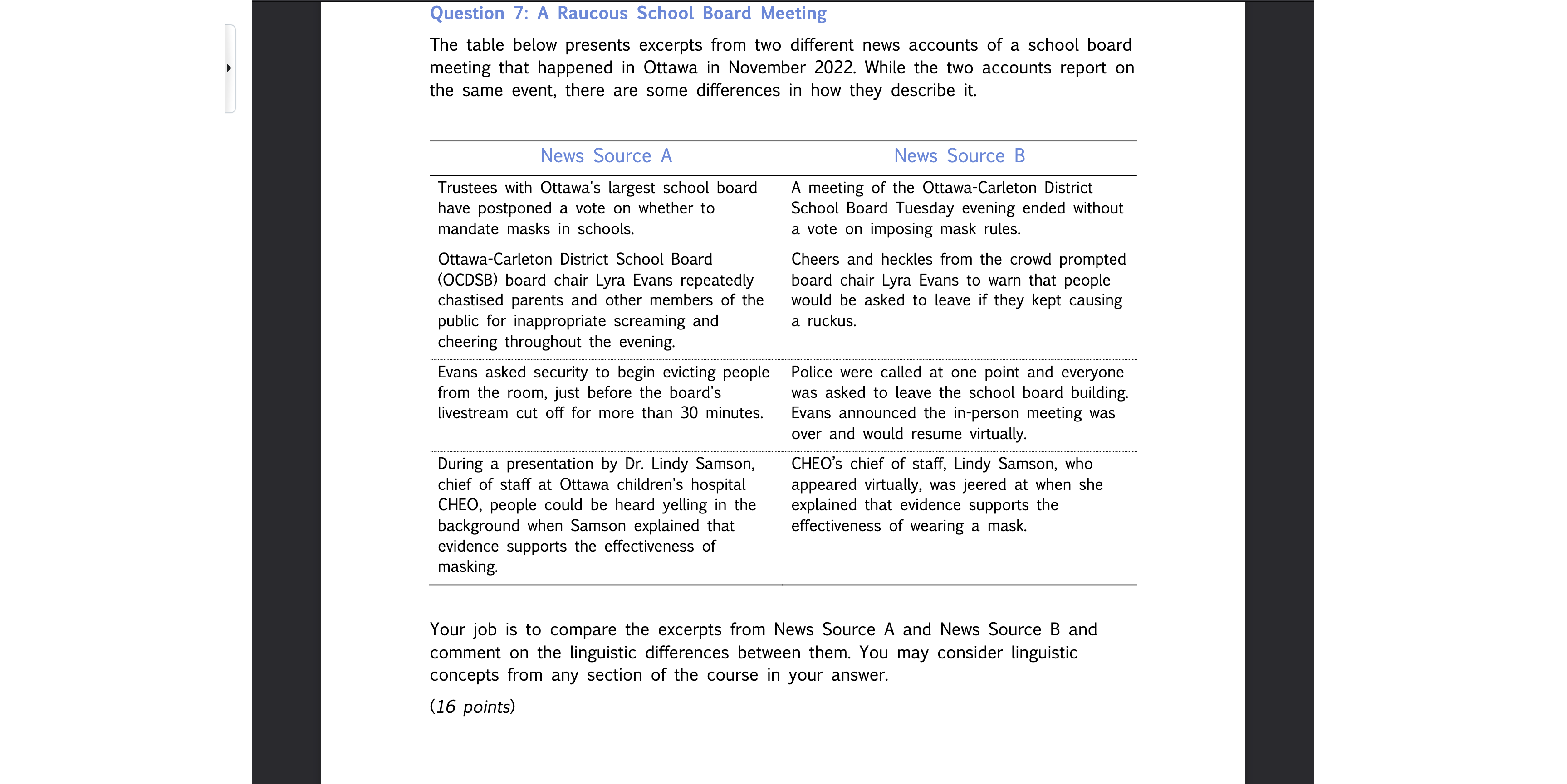 Question 7: A Raucous School Board Meeting The