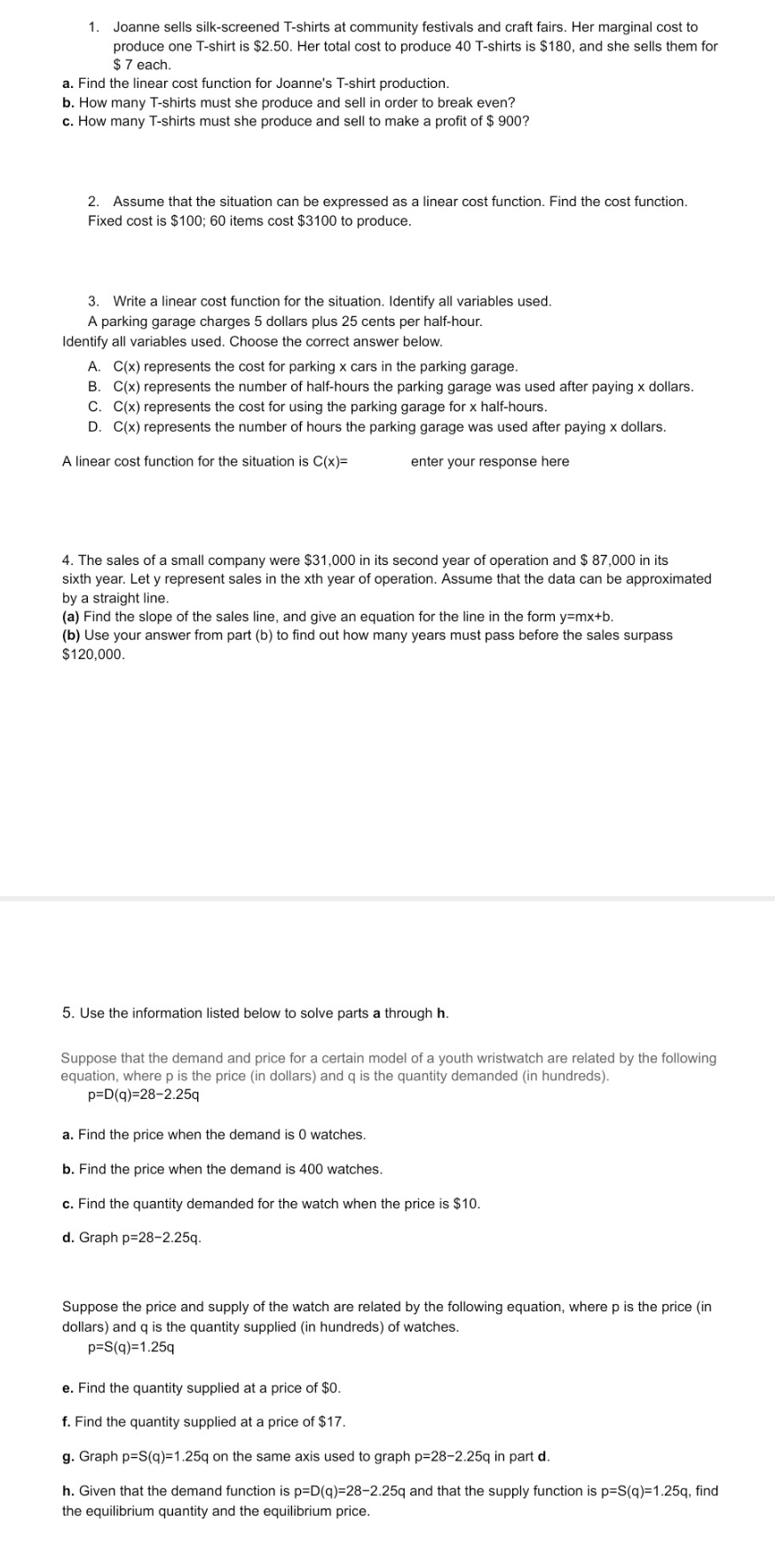 Algebra Problems 1. Joanne sells silk-screened