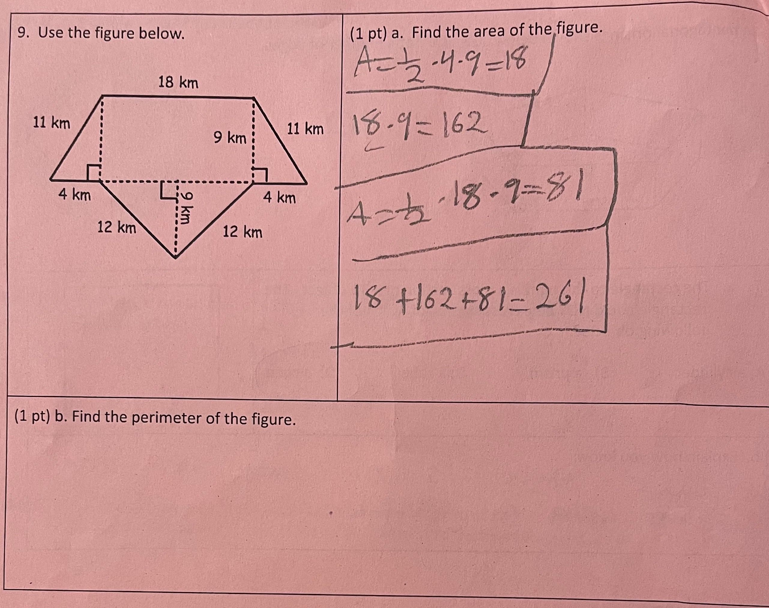 9. Use the figure below. (1 pt) a. Find the area