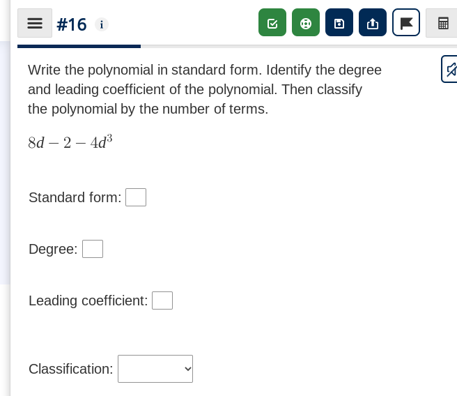 E #15 i Write the polynomial in standard form.