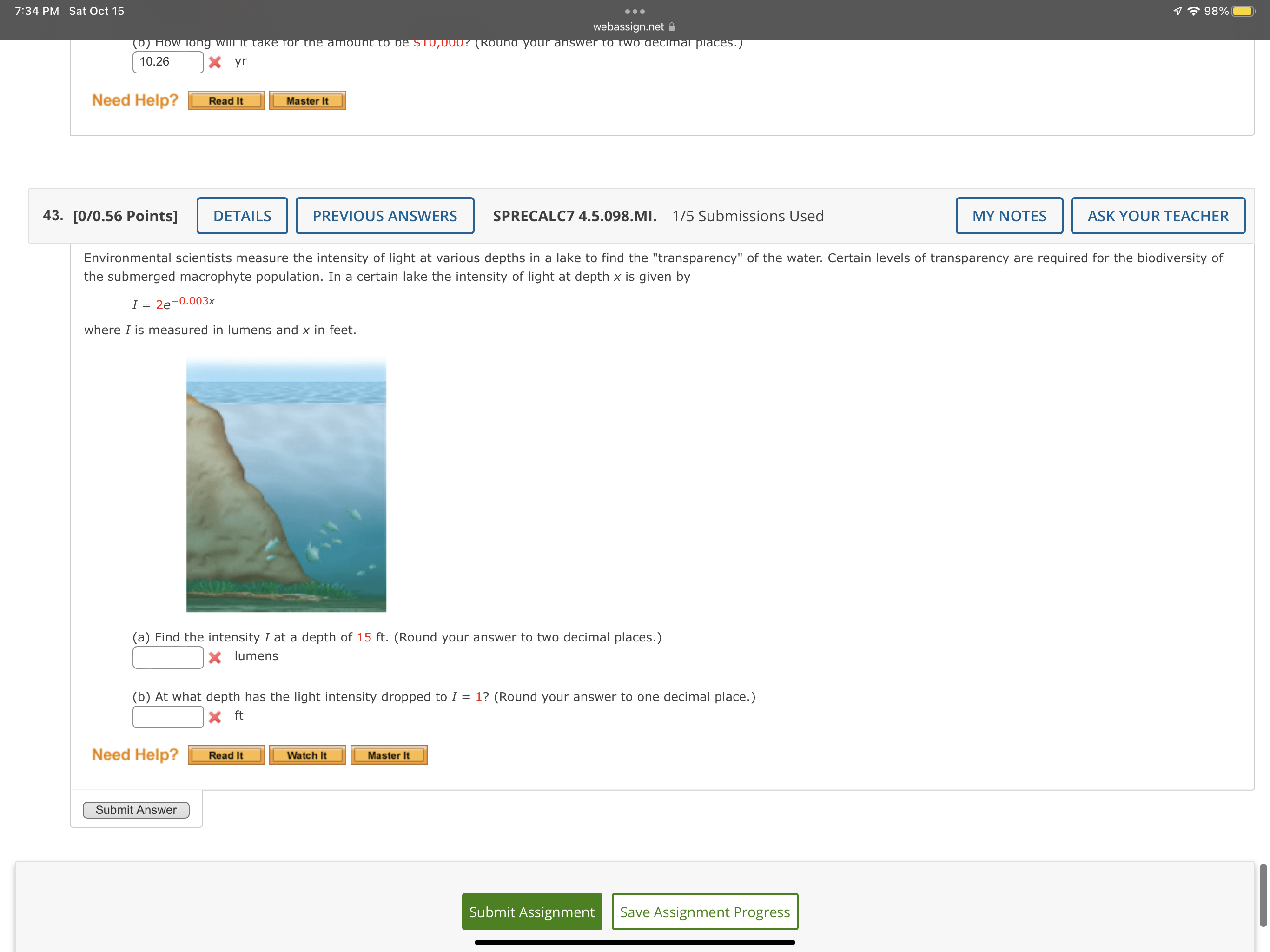 7:34 PM Sat Oct 15 4 '11' 98% - webassignnet ri