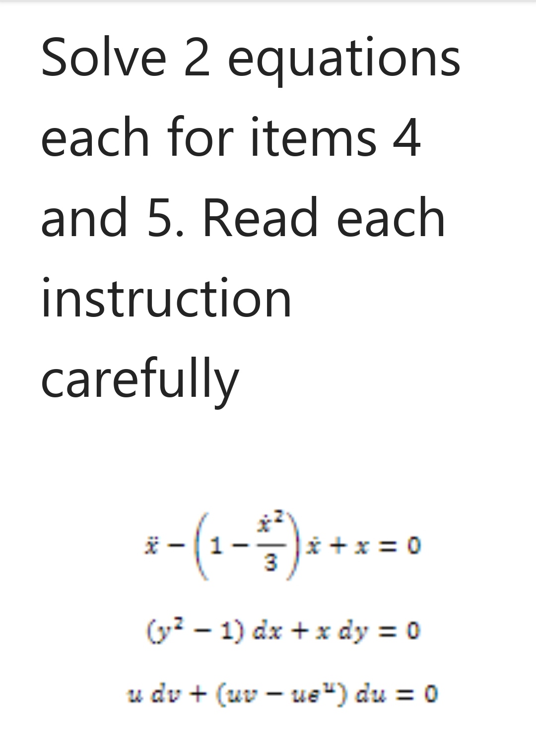 Solve 2 equations each for items 4 and 5. Read