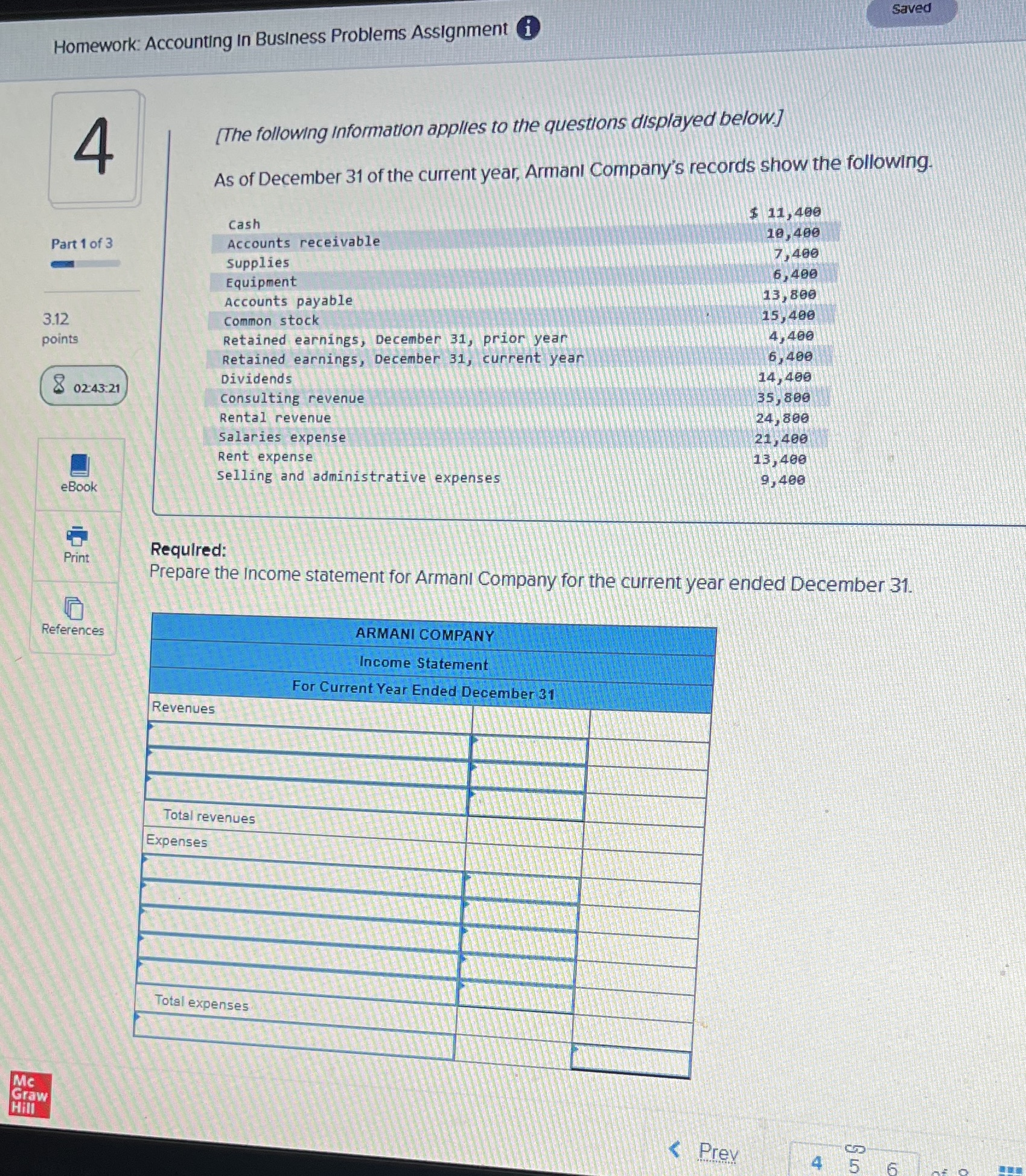 Saved Homework: Accounting In Business Problems