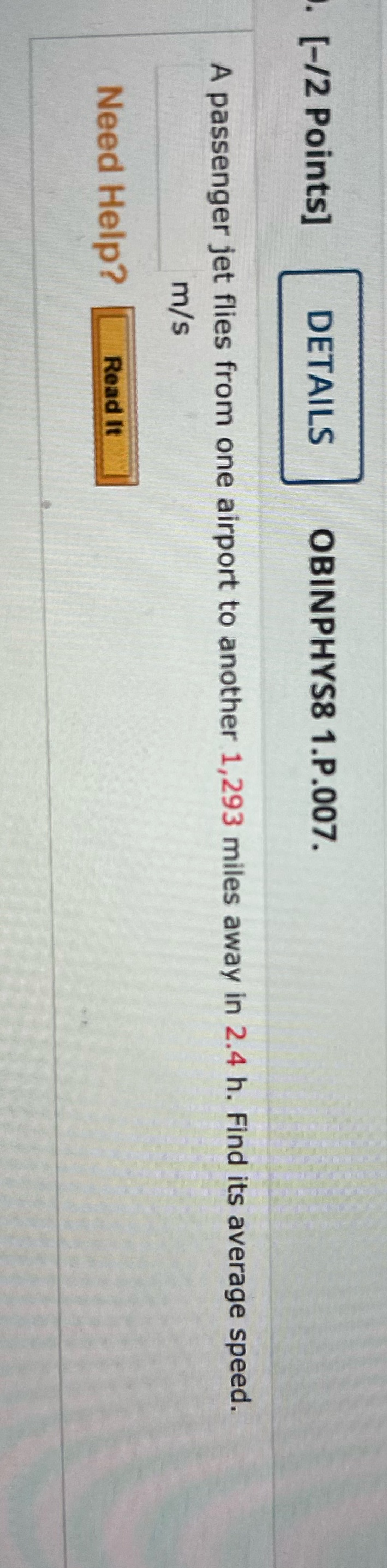 [-/2 Points] DETAILS OBINPHYS8 1.P.007. A