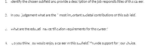 1. identify the chosen subfield and provide a