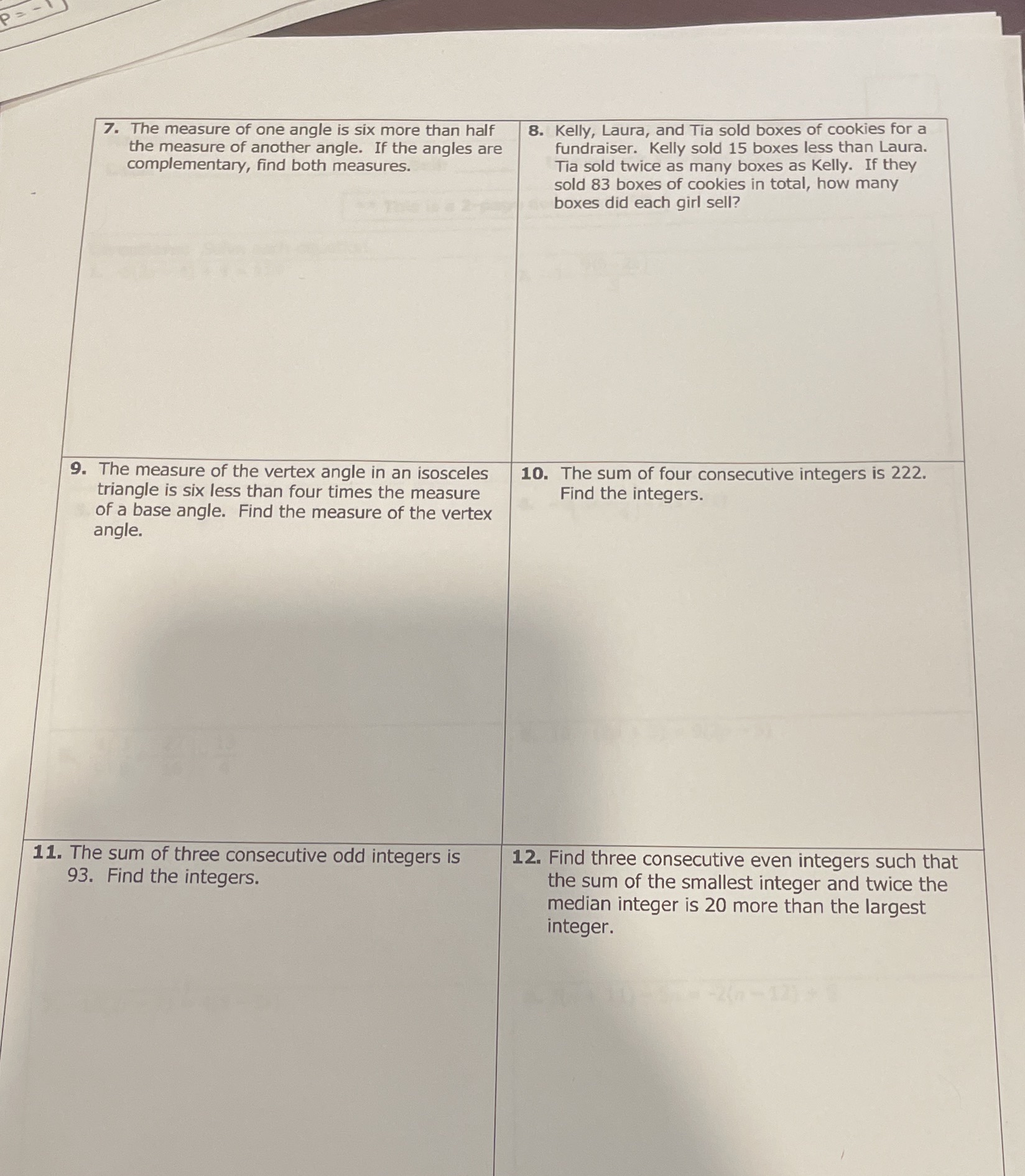 7. The measure of one angle is six more than half