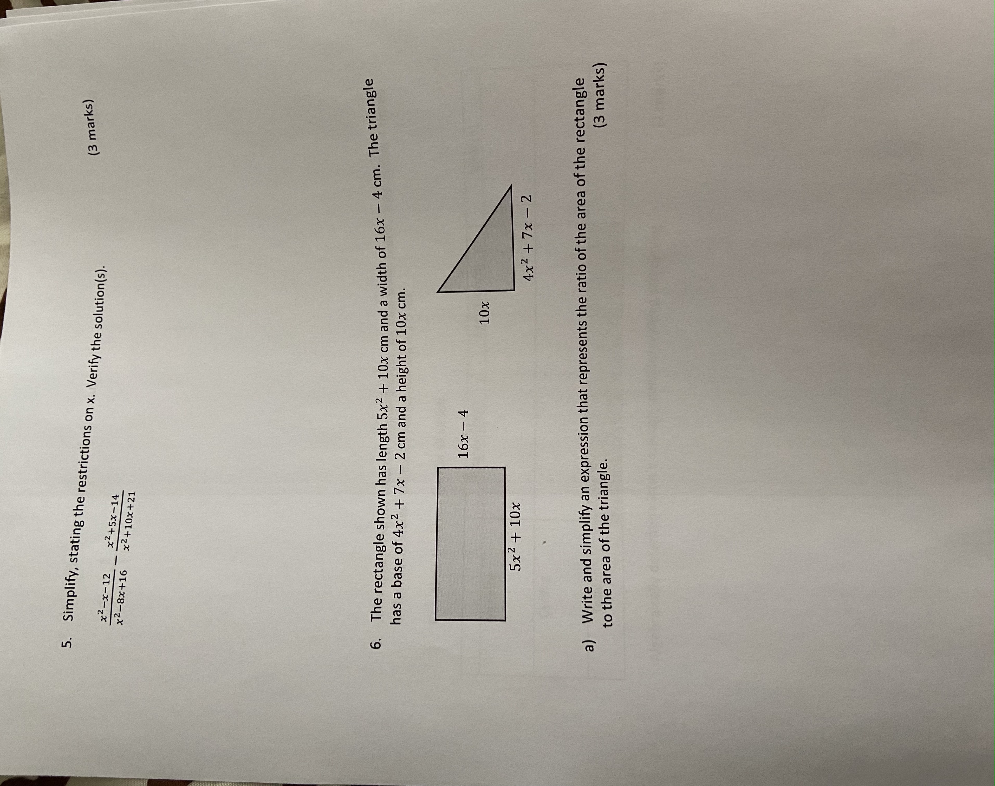5. Simplify, stating the restrictions on x.