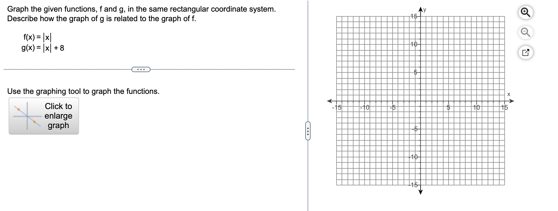 Graph the given functions, f and g, in the same