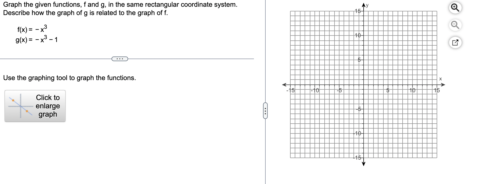 Graph the given functions, f and g, in the same
