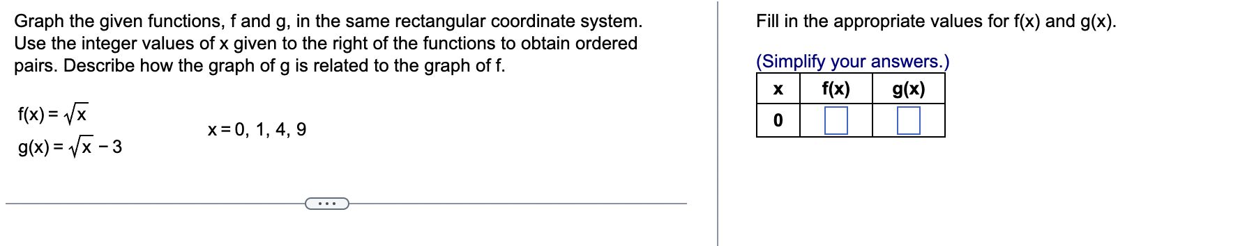 Graph the given functions, f and g, in the same