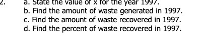 2. a. State the value of x for the year 199/. b.