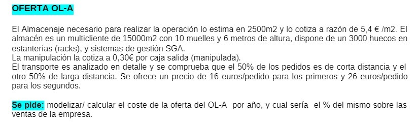 OFERTA OL-A El Almacenaje necesario para realizar