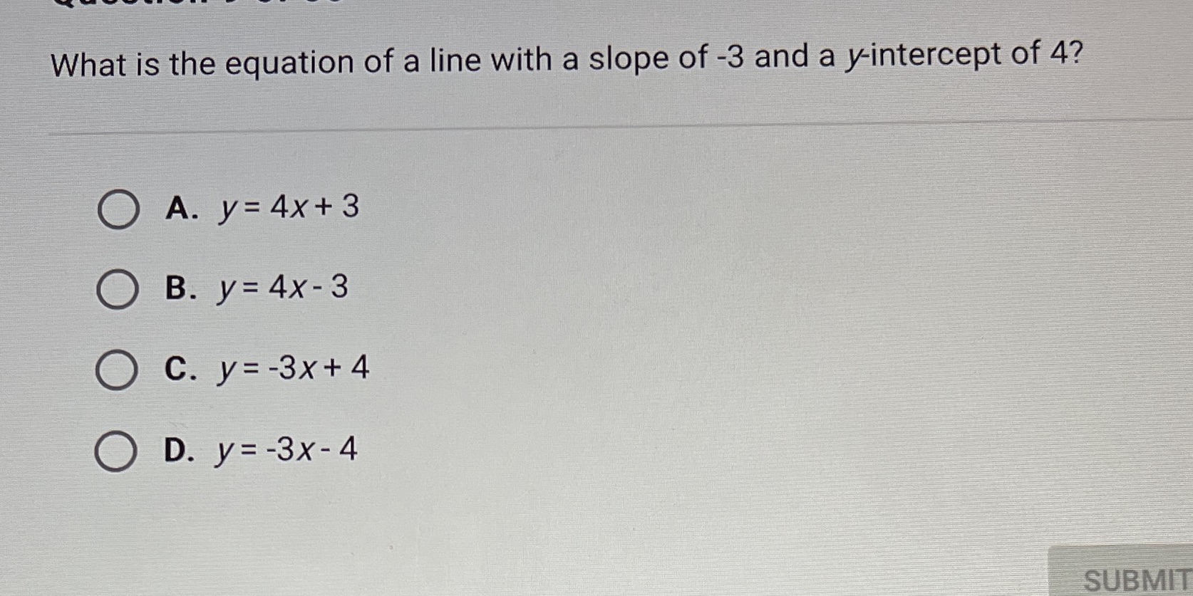 What is the equation of a line with a slope of -3