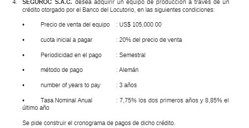 4. SEGUROC S.A.C. desea adquirir un equipo de