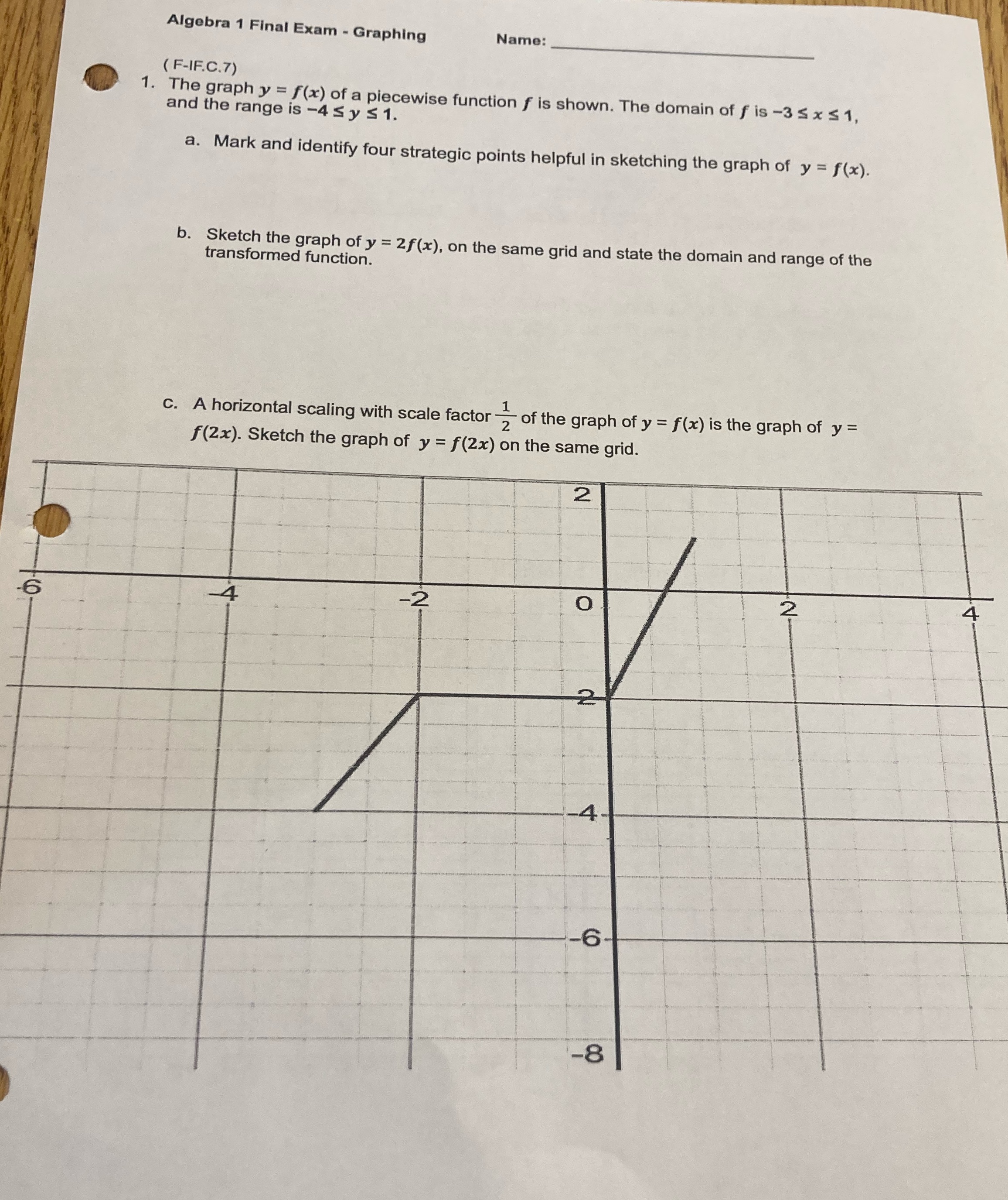 Algebra 1 Final Exam - Graphing Name: (F-IF.C.7)