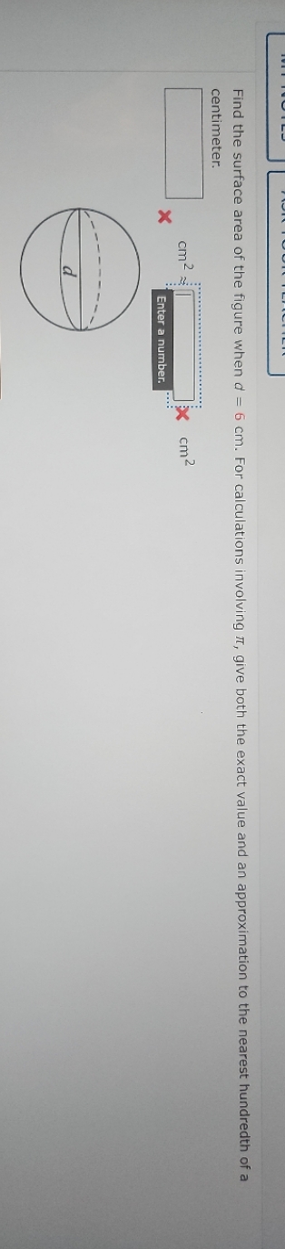Find the surface area of the figure when d = 6