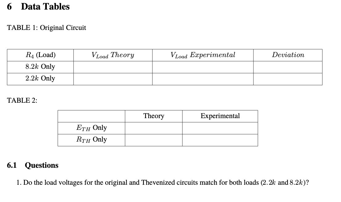 6 Data Tables TABLE 1: Original Circuit I R4