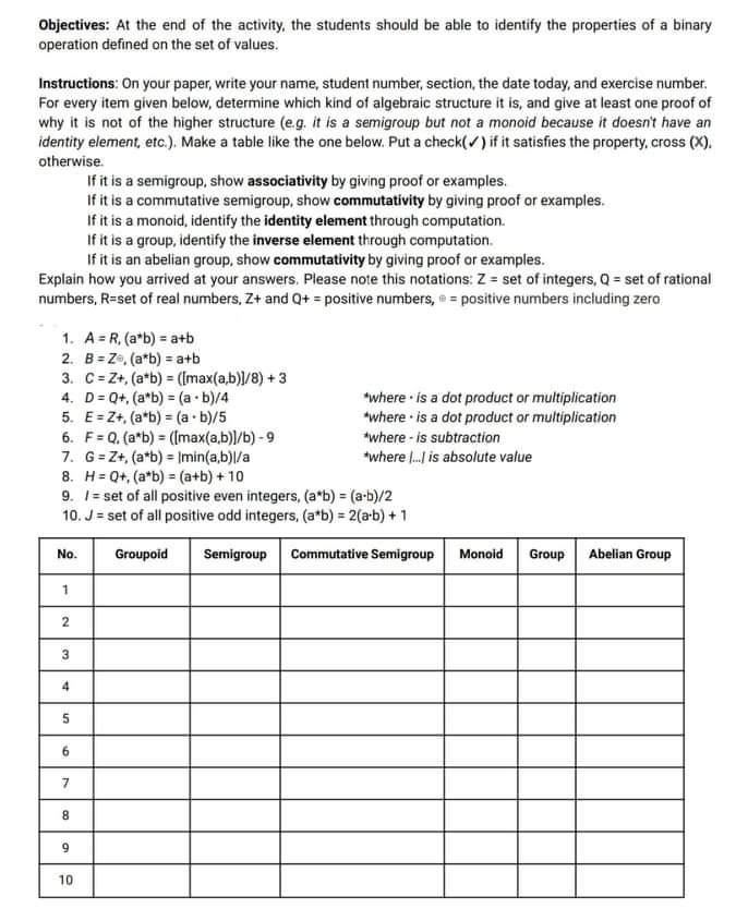 Objectives: At the end of the activity, the