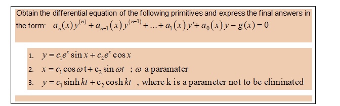 Obtain the differential equation of the following
