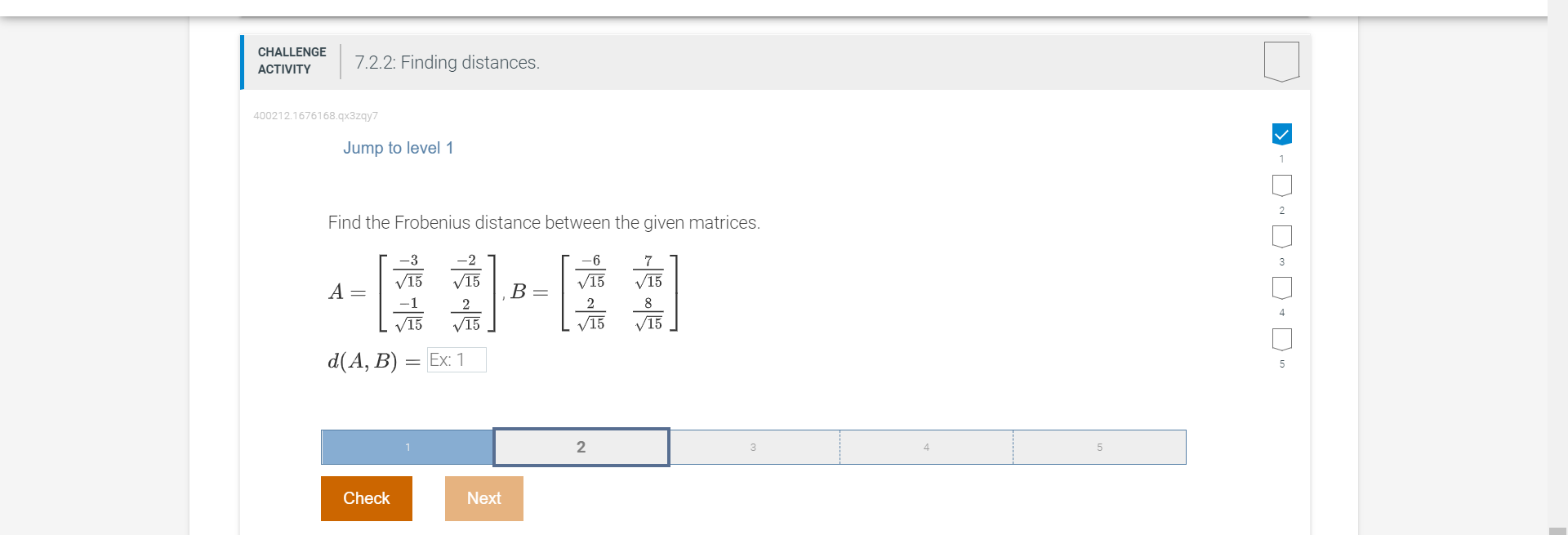 CHALLENGE ACTIVITY 7.2.2: Finding distances.