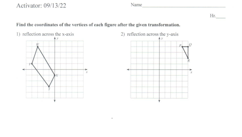 Activator: 09/13/22 Name Hr. Find the coordinates