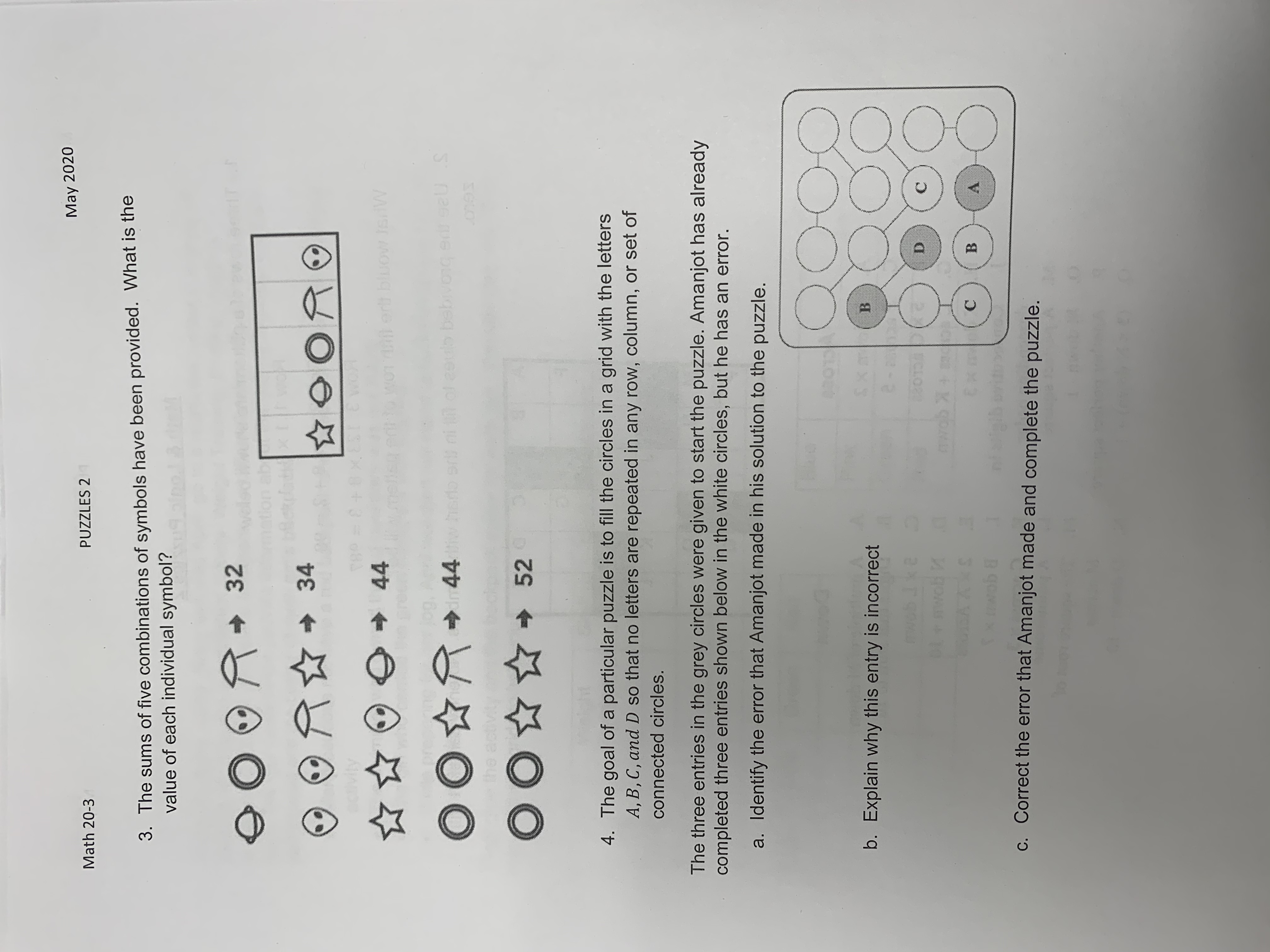 Math 30-2, Logical Puzzles assignment Math 20-3