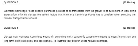 QUESTION 3 (20 Marke) Walmart's Cambridge