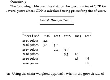 Question 3 The following table provides data on