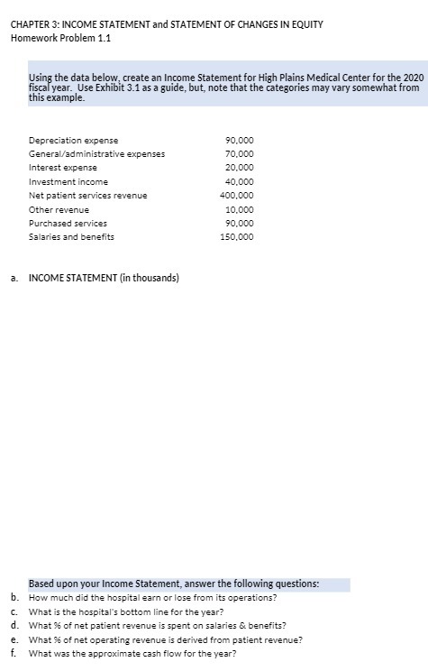 CHAPTER 3: INCOME STATEMENT and STATEMENT OF