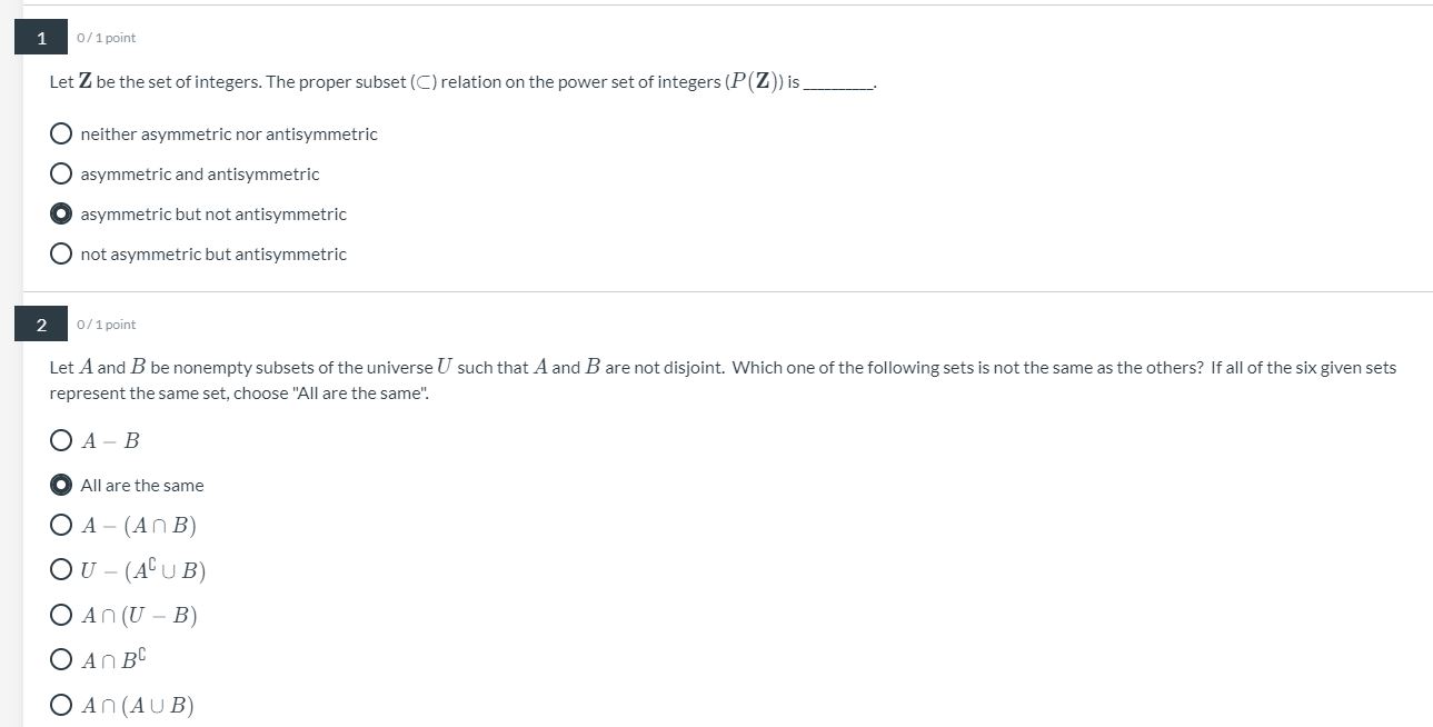 1 0/ 1 point Let Z be the set of integers. The