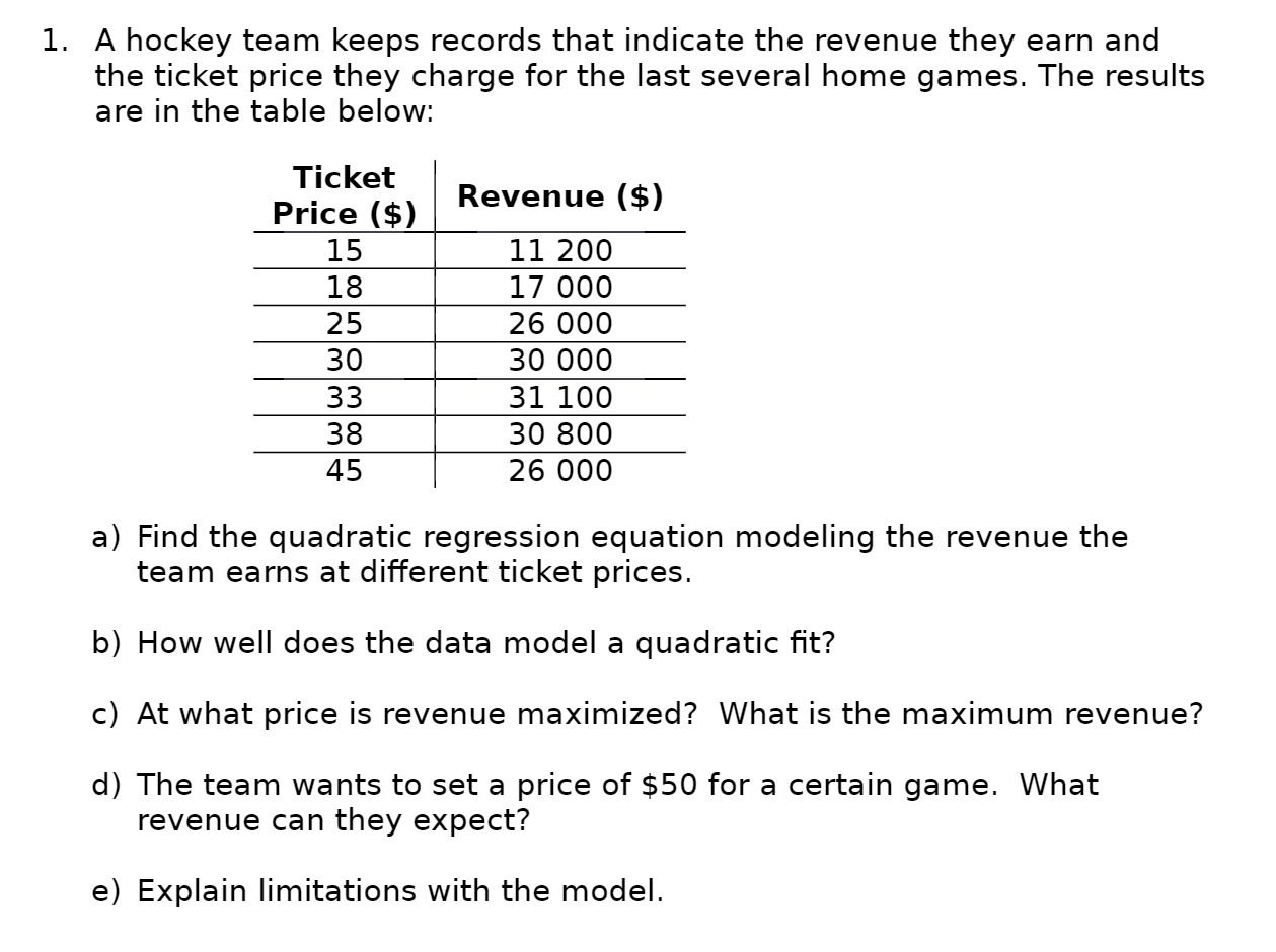 1. A hockey team keeps records that indicate the