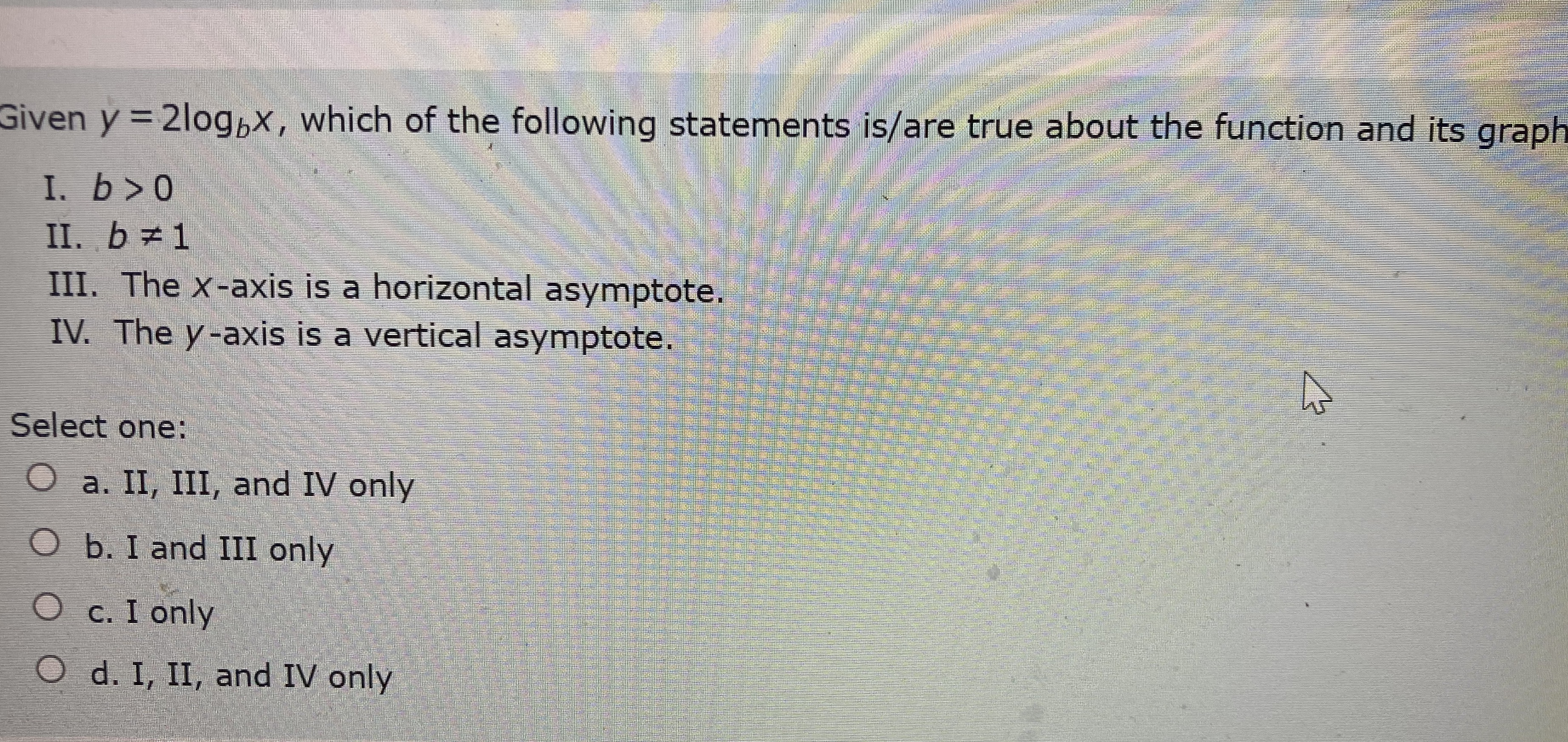 Given y = 2logox, which of the following
