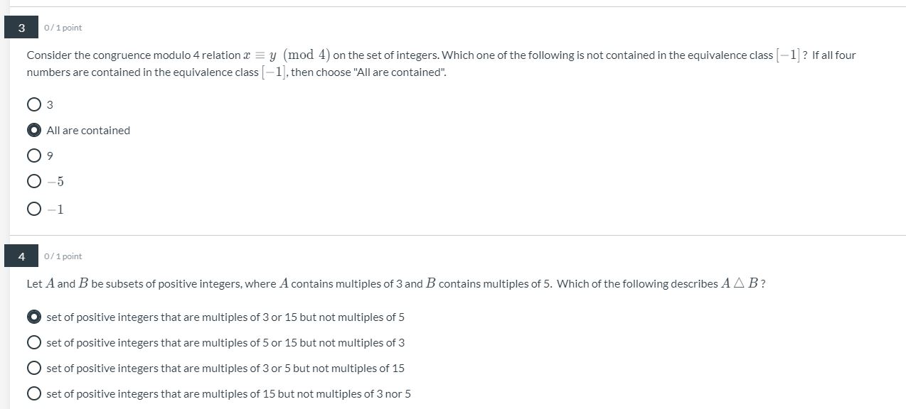 1 0/ 1 point Let Z be the set of integers. The
