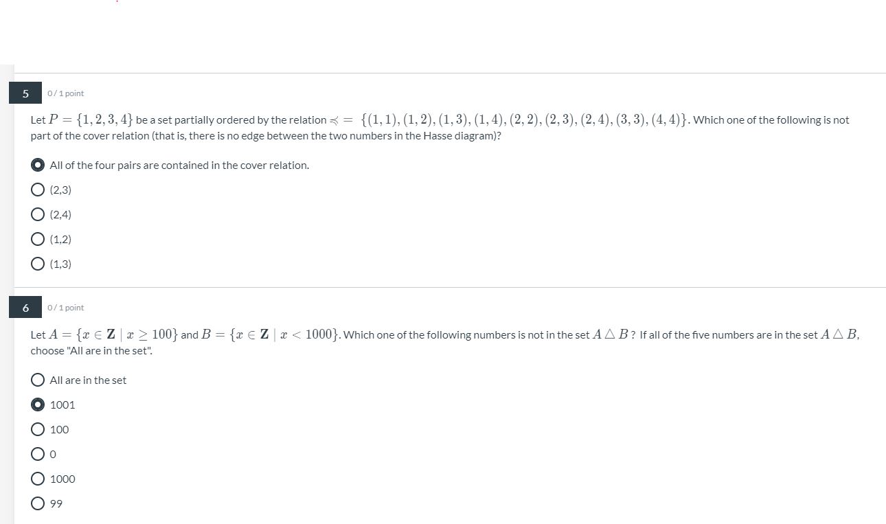 1 0/ 1 point Let Z be the set of integers. The