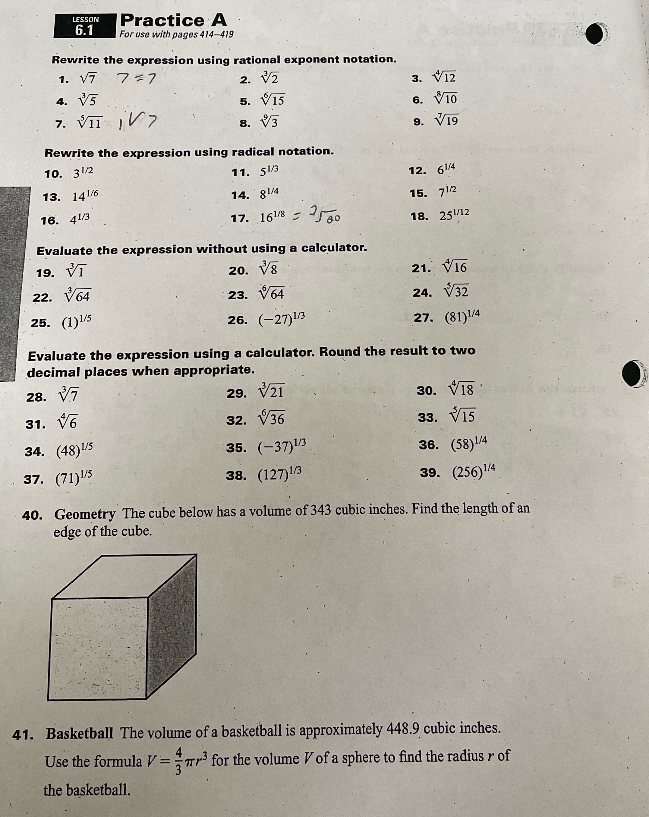 LESSON 6.1 Practice A For use with pages 414-419