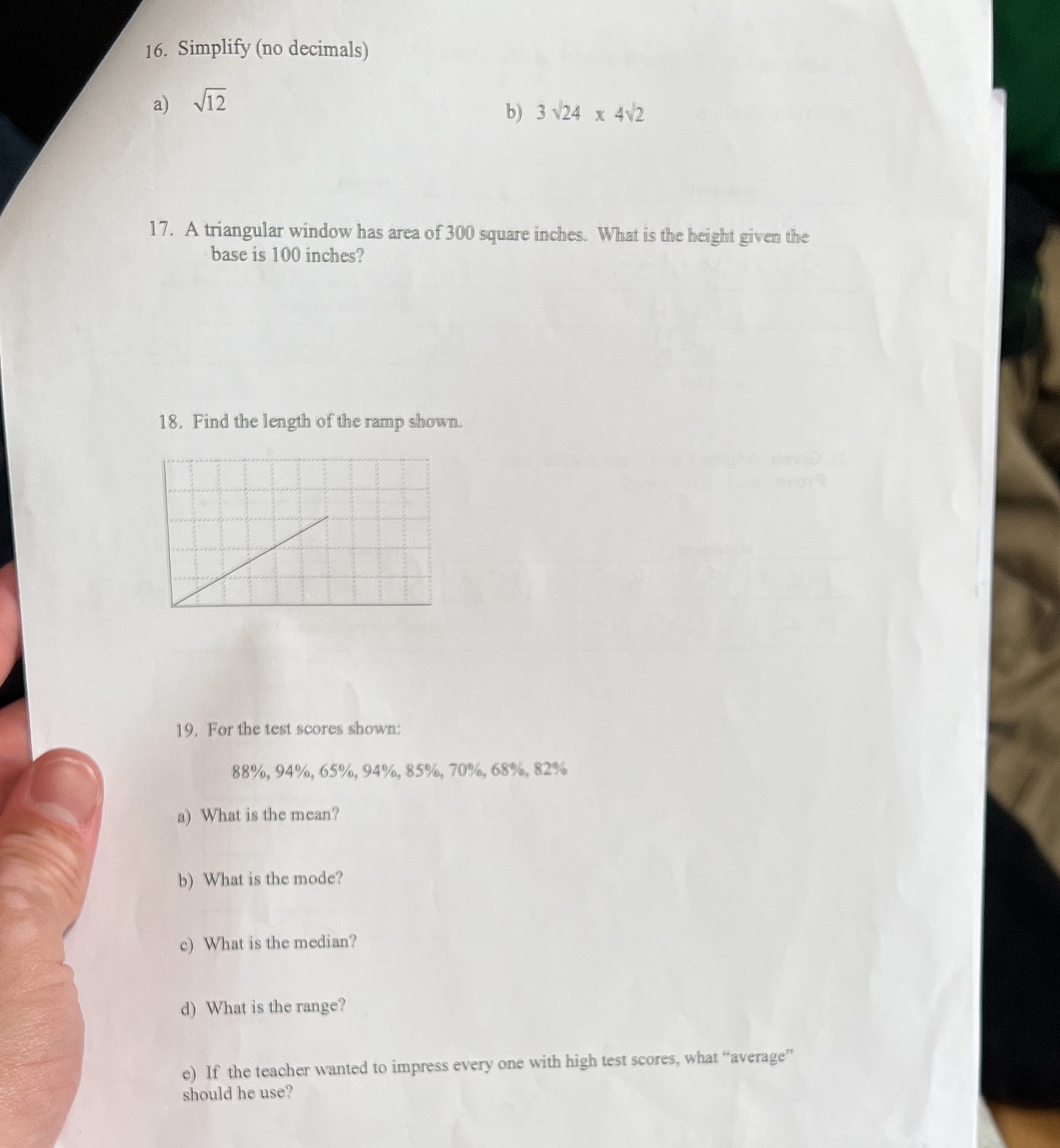 16. Simplify (no decimals) a) V12 b) 3 \\24 x